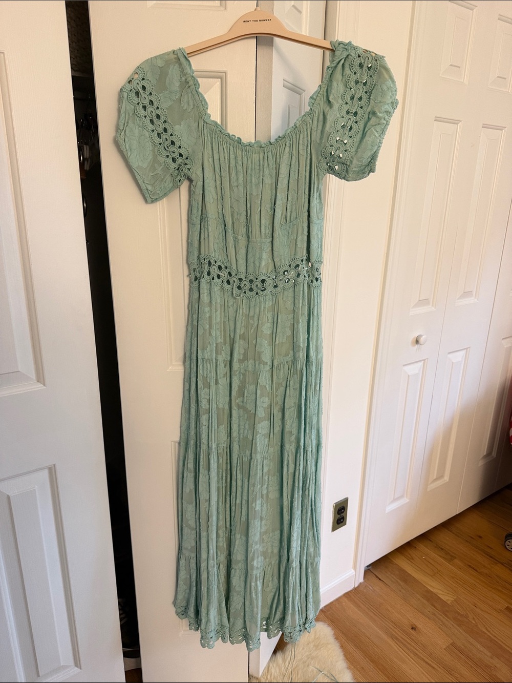 Boho Crochet-Trim Mint Green Maxi Dress